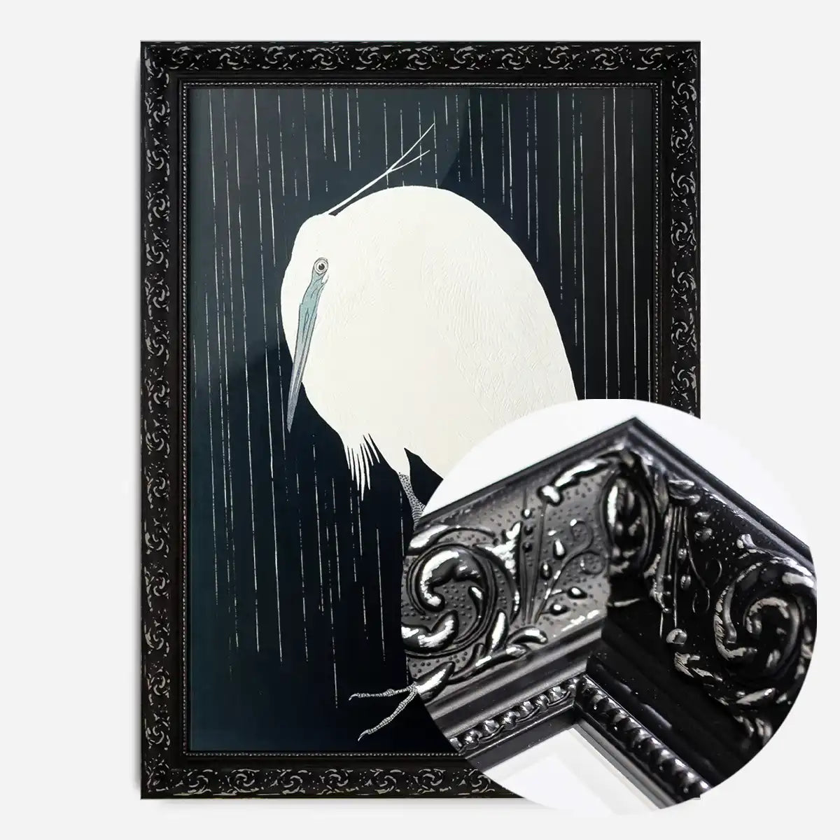 Egret Heron in the Rain by Ohara Koson