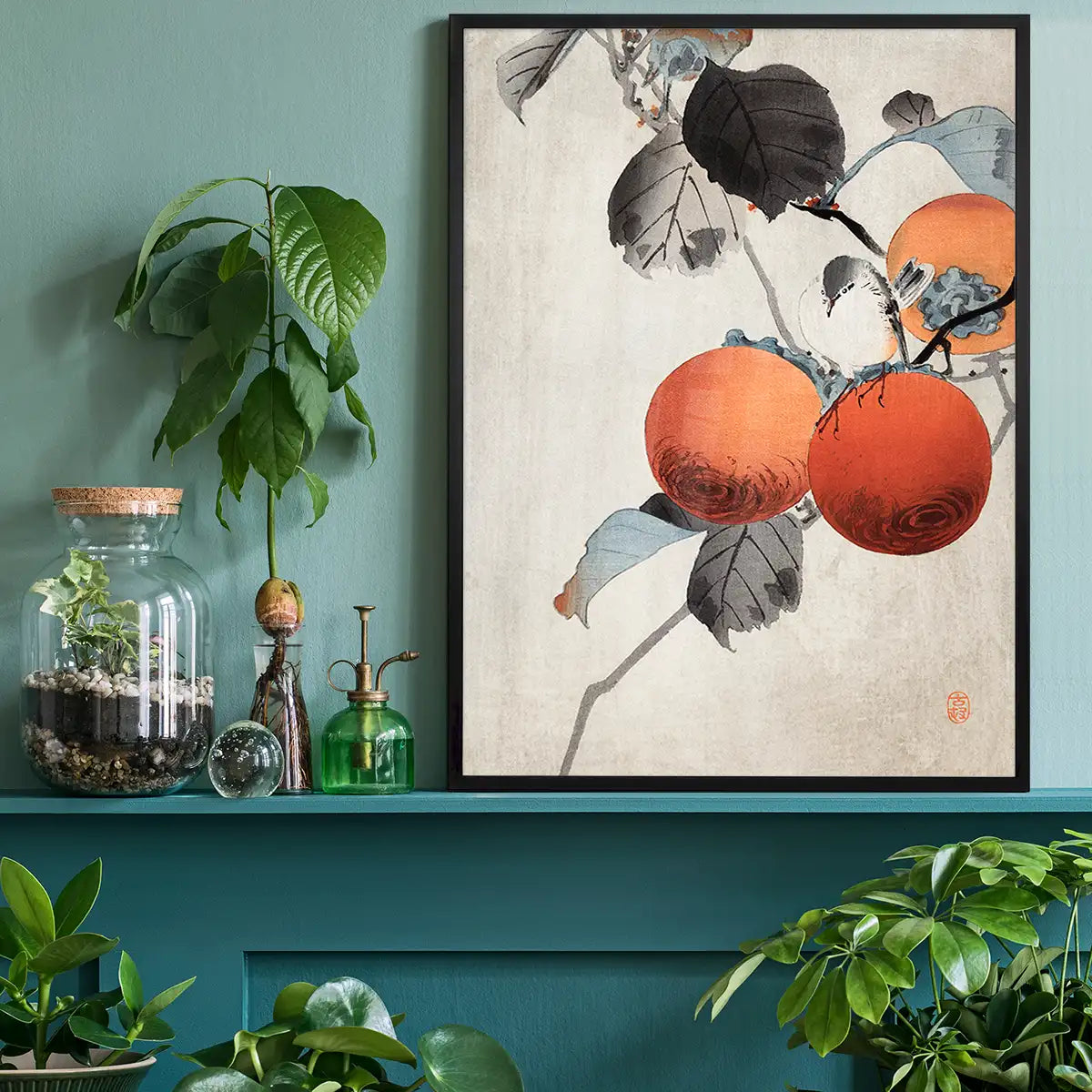 Nuthatcher atop Persimmons by Ohara Koson