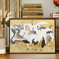 Japanese flock of cranes vintage painting by Ishida Yūtei