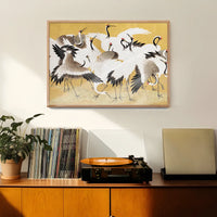 Japanese flock of cranes vintage painting by Ishida Yūtei