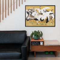 Japanese flock of cranes vintage painting by Ishida Yūtei
