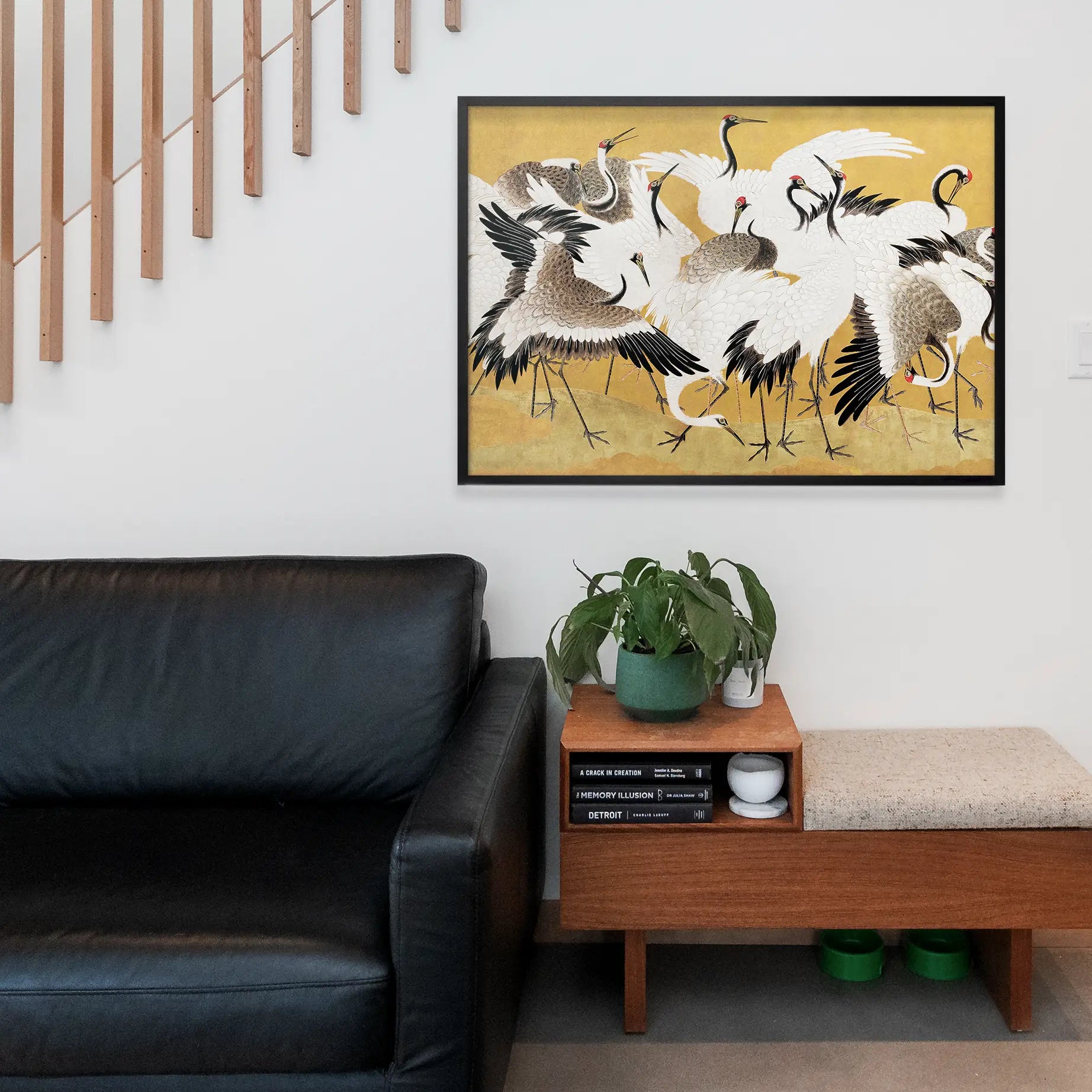 Japanese flock of cranes vintage painting by Ishida Yūtei