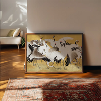 Japanese flock of cranes vintage painting by Ishida Yūtei