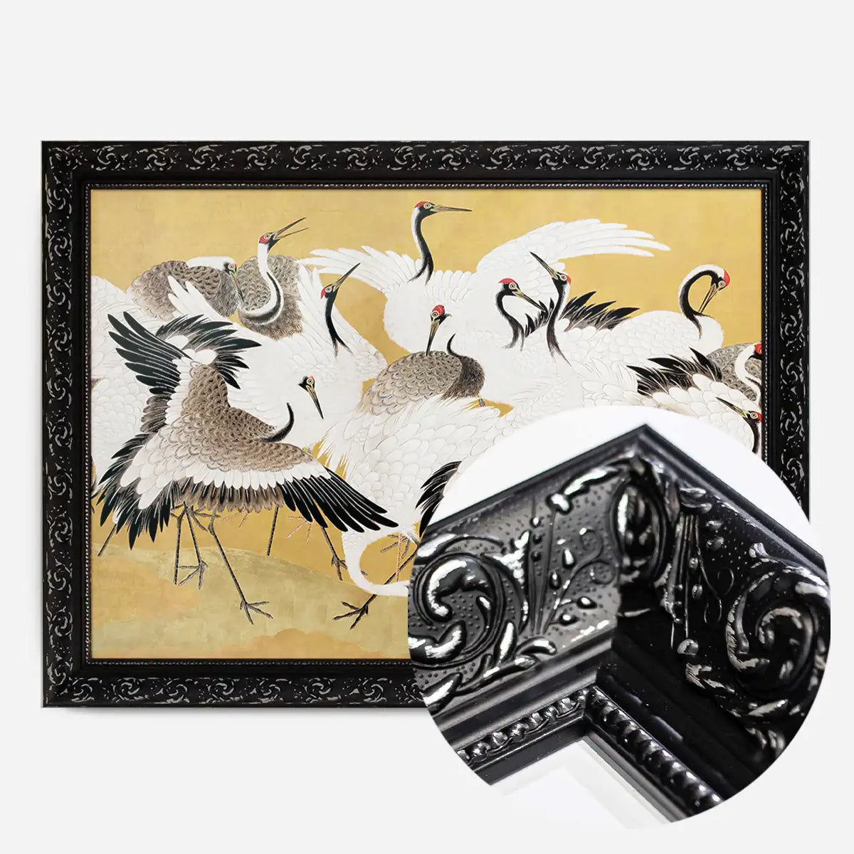 Japanese flock of cranes vintage painting by Ishida Yūtei