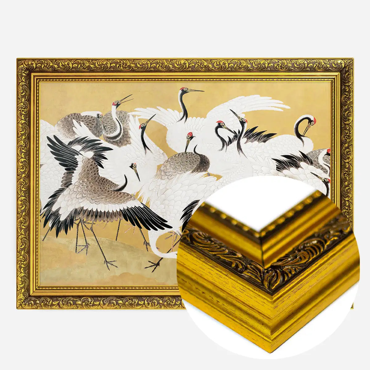 Japanese flock of cranes vintage painting by Ishida Yūtei