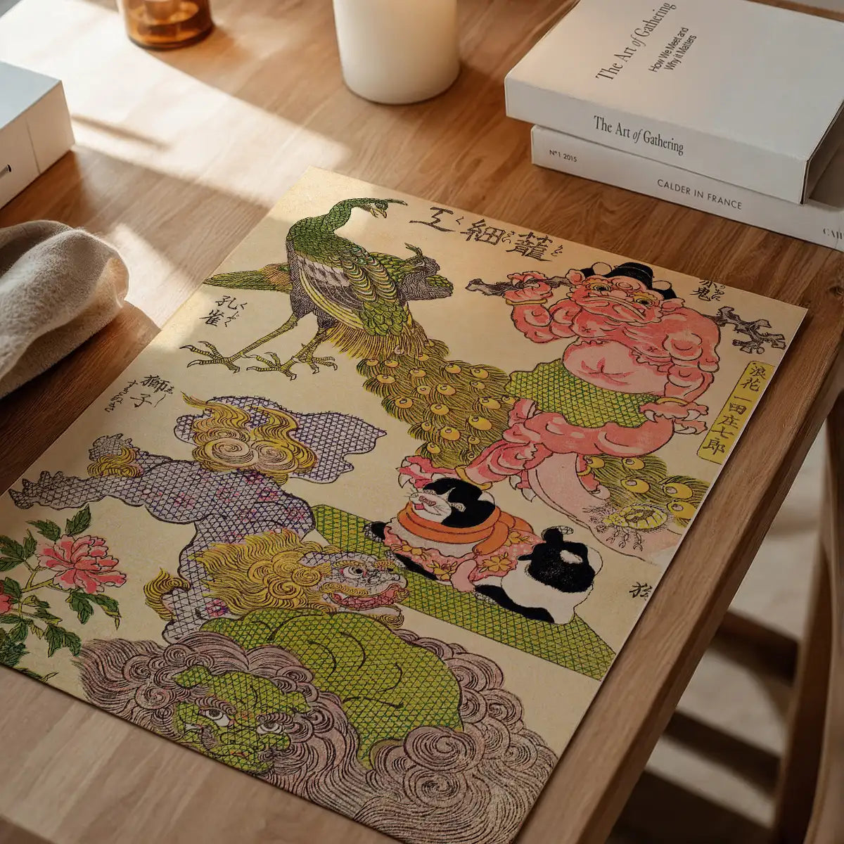 Oni, Peacock, Shishi, Cat and Insect by the Craftman Ichida Shoshichiro