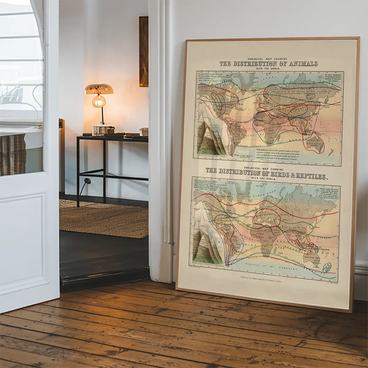 Zoological map of the distribution of animals art print