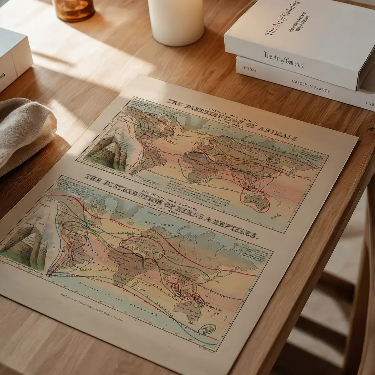 Zoological map of the distribution of animals art print