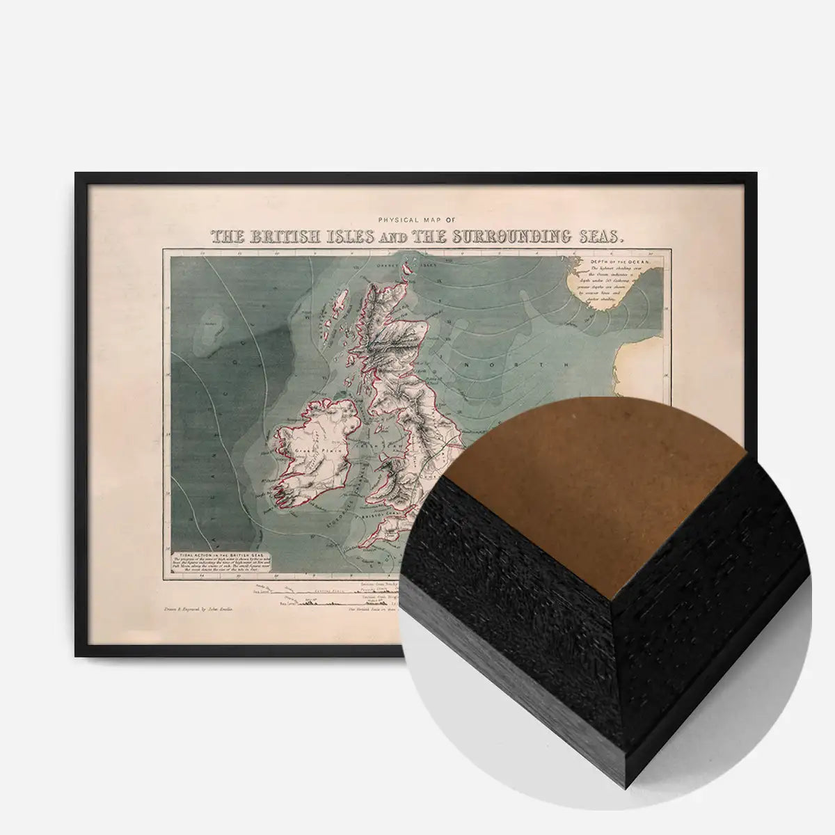 Physical map of the British Isles and the surrounding seas art print