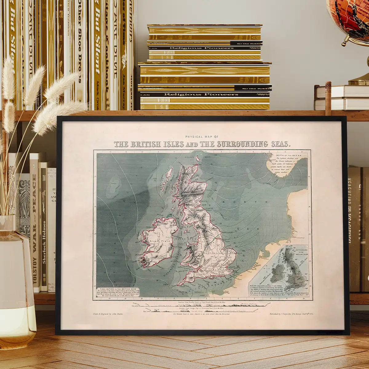 Physical map of the British Isles and the surrounding seas art print