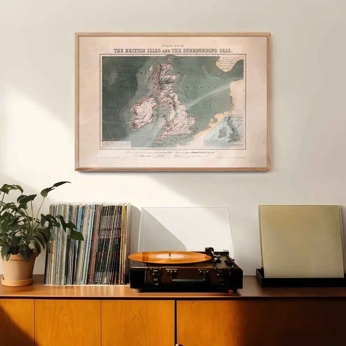Physical map of the British Isles and the surrounding seas art print