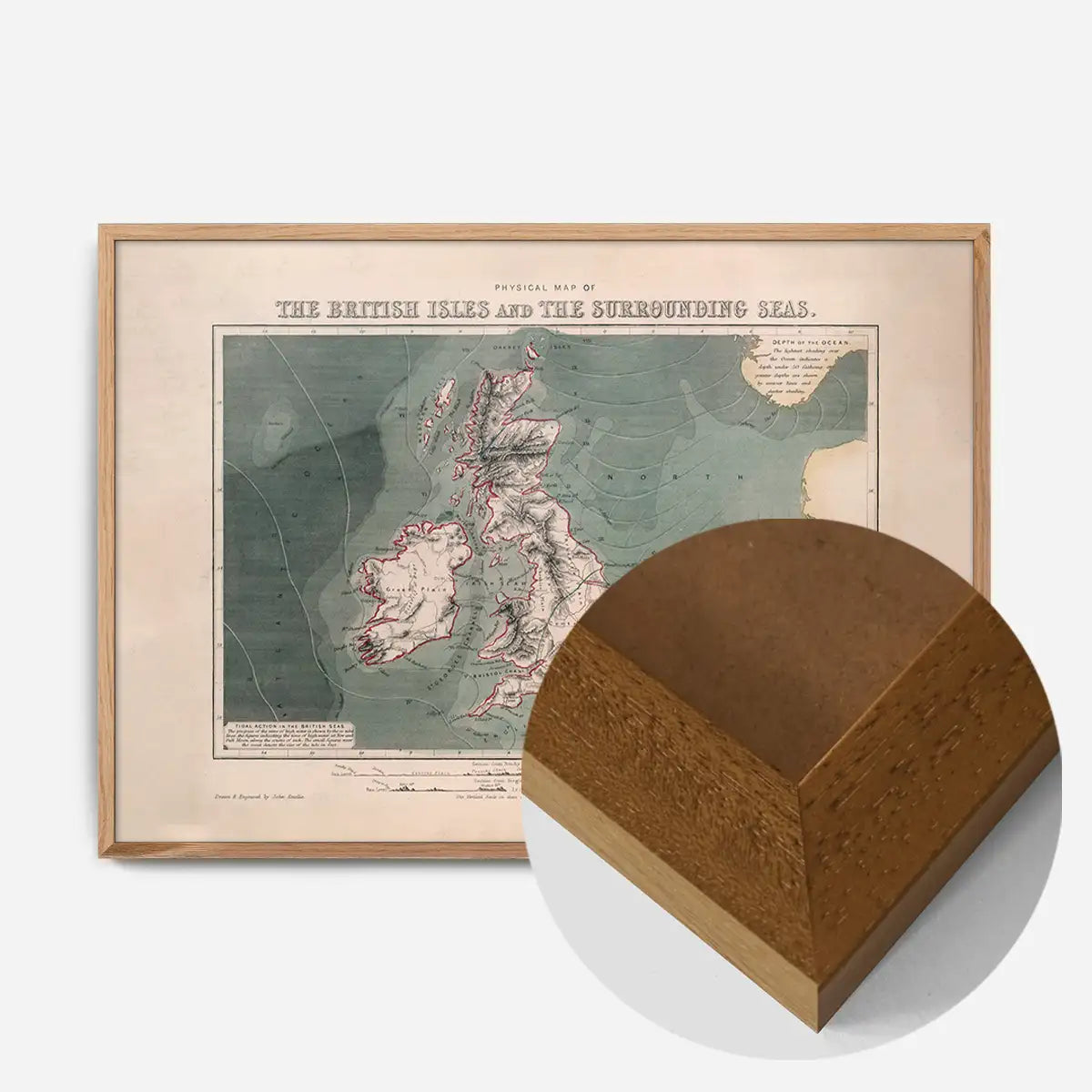 Physical map of the British Isles and the surrounding seas art print