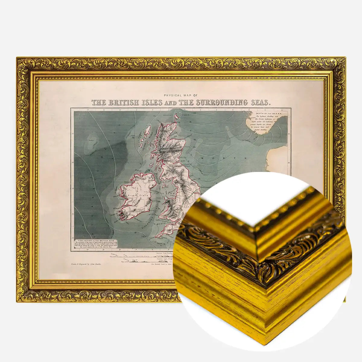 Physical map of the British Isles and the surrounding seas art print
