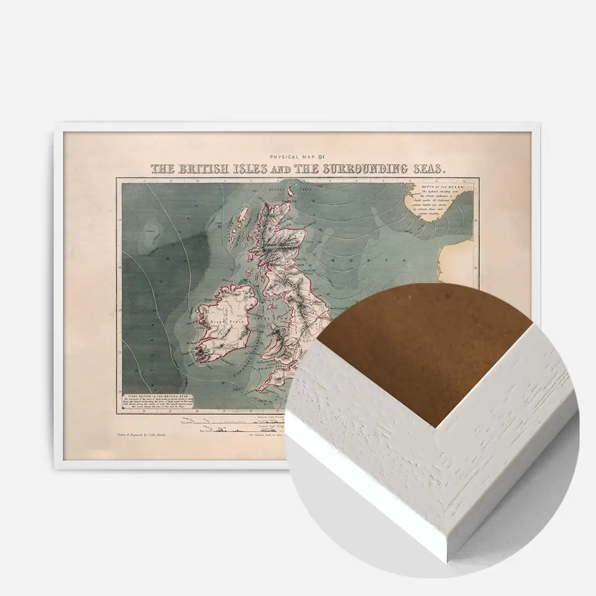 Physical map of the British Isles and the surrounding seas art print