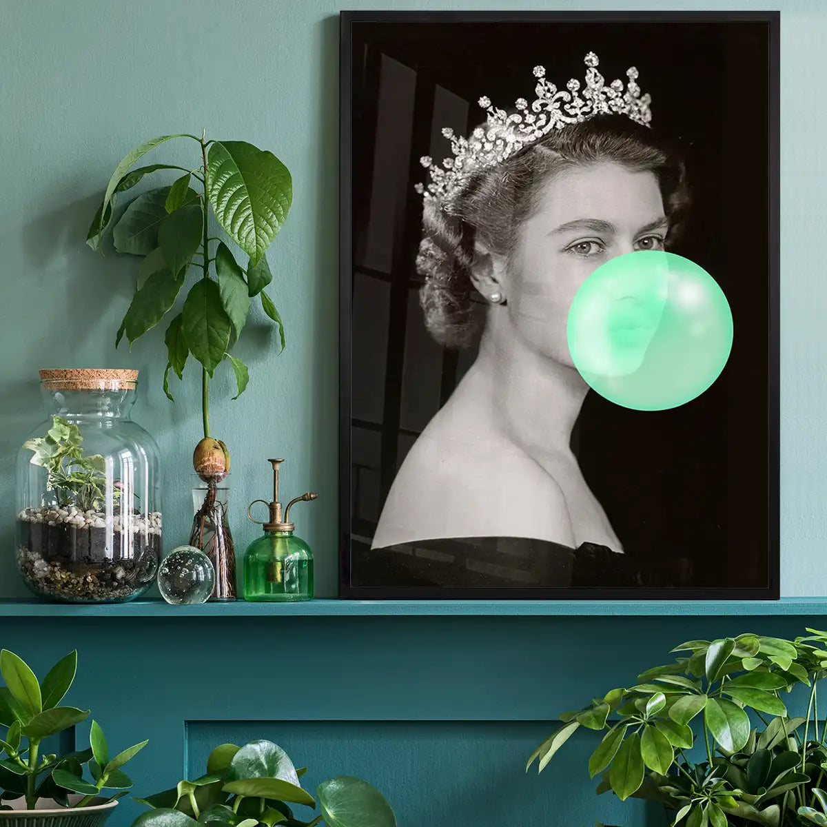 Queen Elizabeth with Bubblegum Teal Print