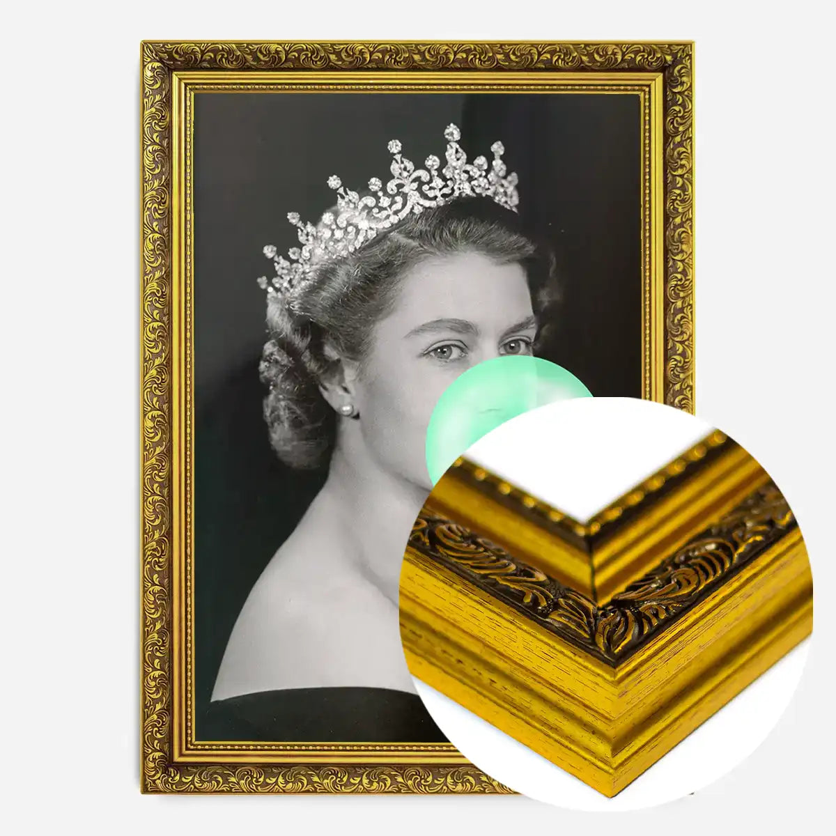 Queen Elizabeth with Bubblegum Teal Print