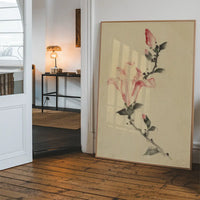 Large pink blossom on a stem by Katsushika Hokusai