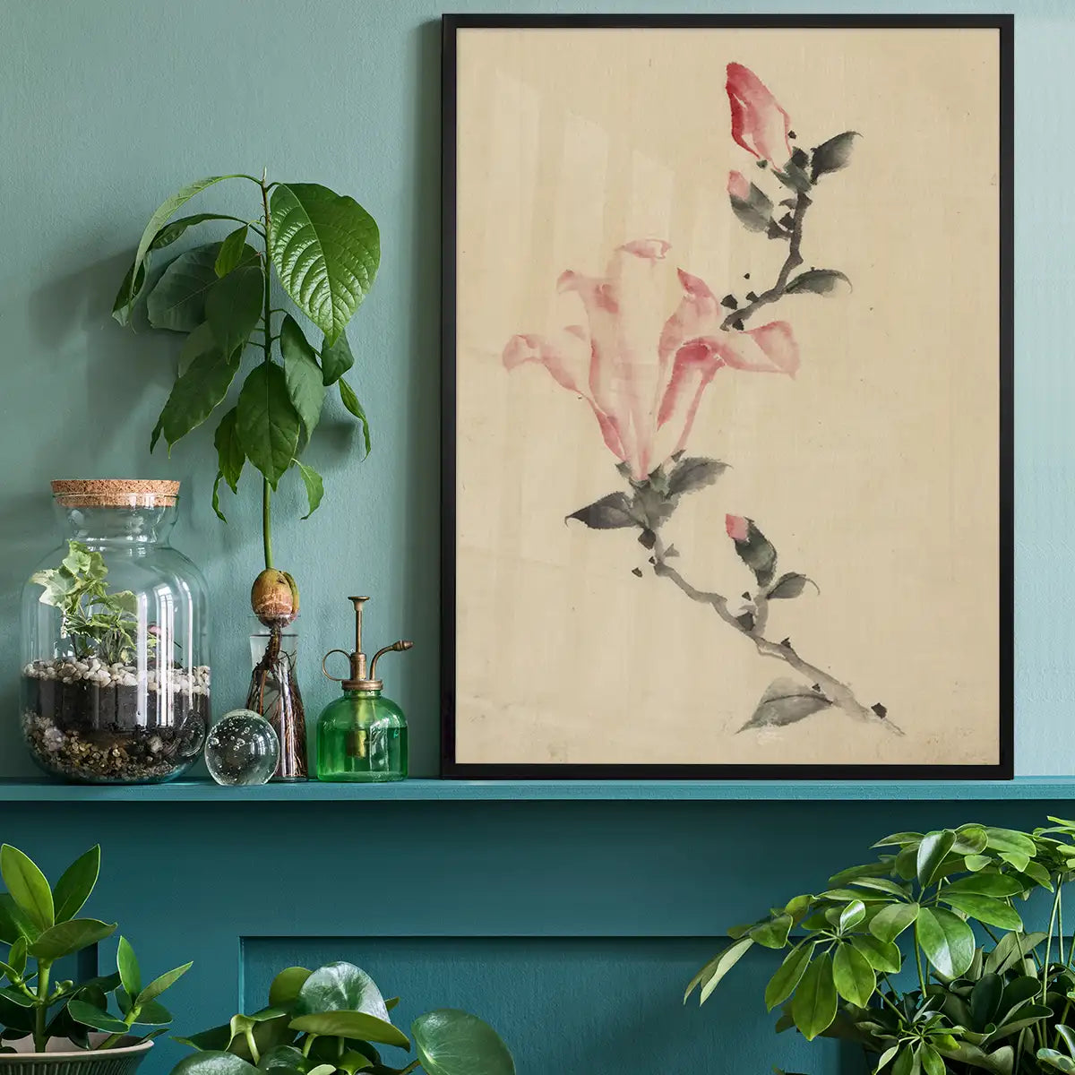 Large pink blossom on a stem by Katsushika Hokusai