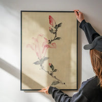 Large pink blossom on a stem by Katsushika Hokusai