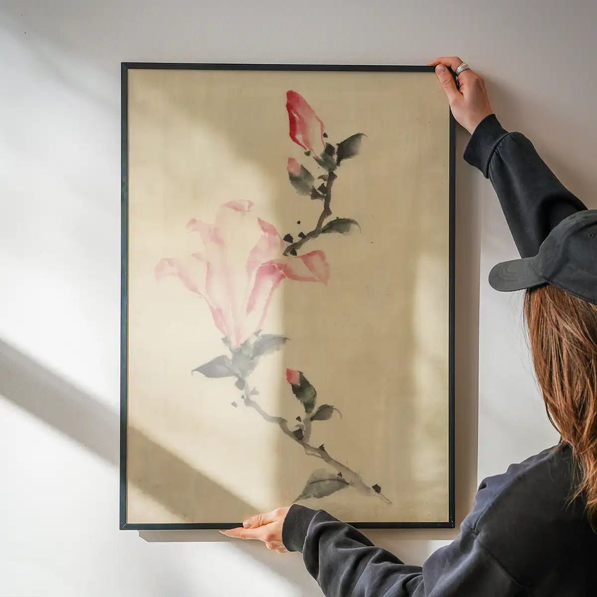 Large pink blossom on a stem by Katsushika Hokusai