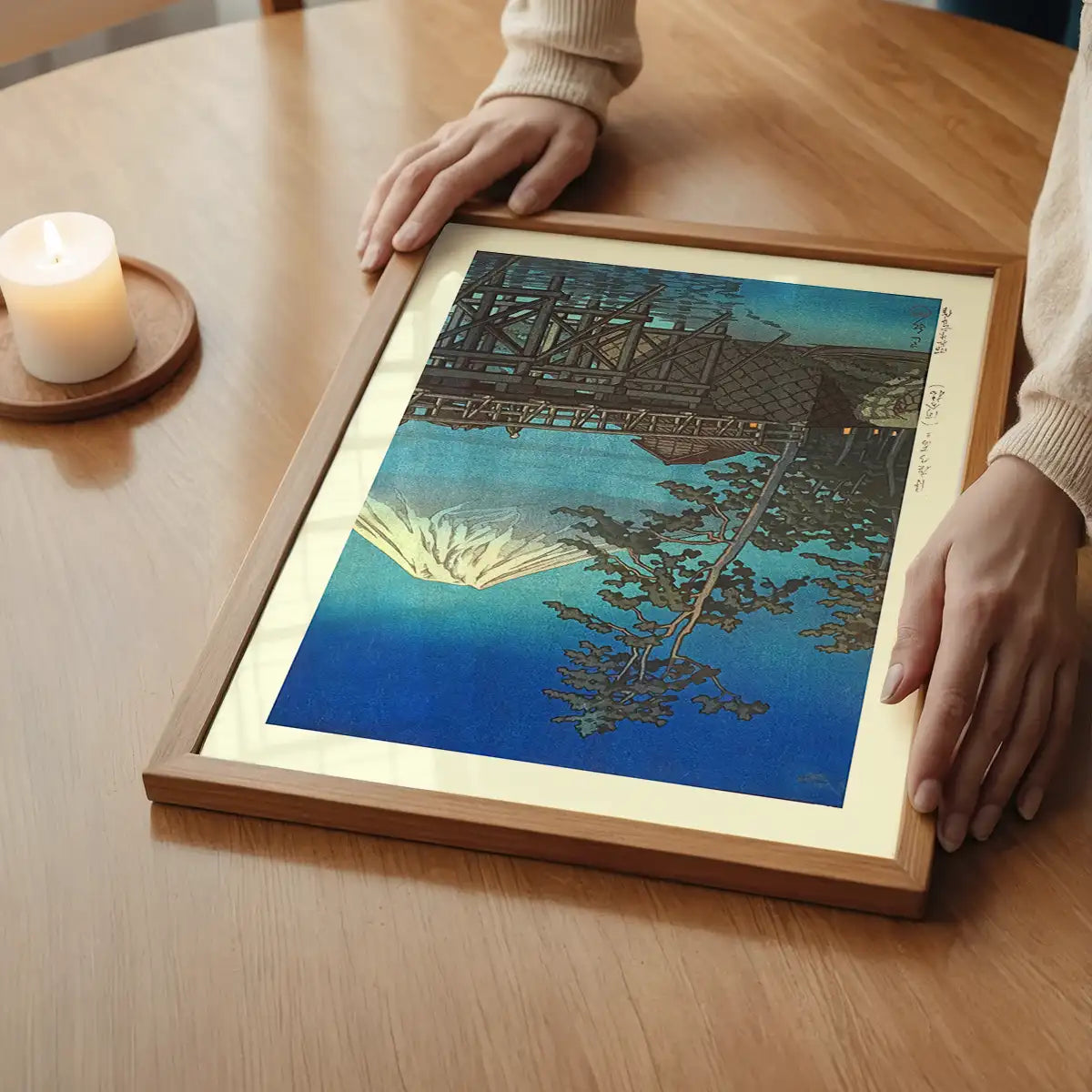 Mt. Fuji in Moonlight and Kawaibashi Bridge Print by Hasui Kawase