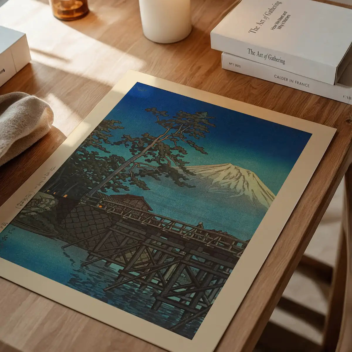 Mt. Fuji in Moonlight and Kawaibashi Bridge Print by Hasui Kawase
