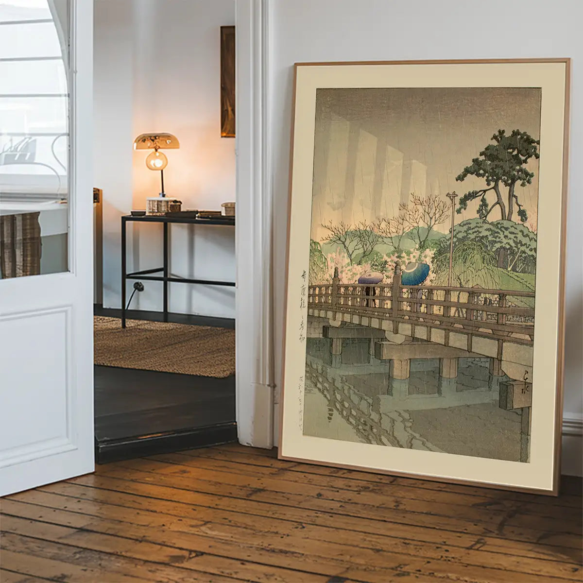 Spring Rain at Benkei Bridge Print by Hasui Kawase