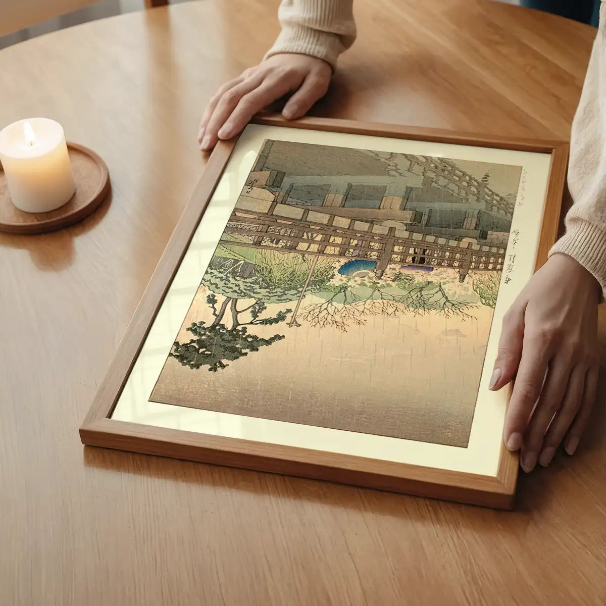 Spring Rain at Benkei Bridge Print by Hasui Kawase