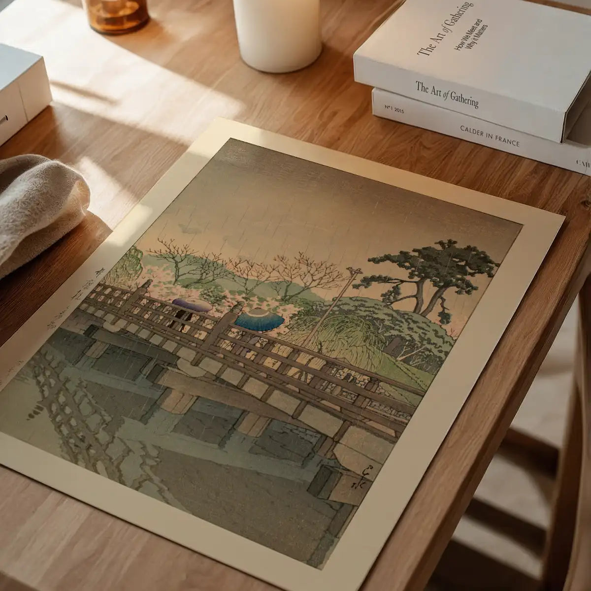 Spring Rain at Benkei Bridge Print by Hasui Kawase