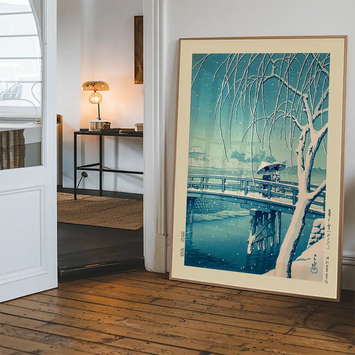 Evening Snow, Edo River Print by Hasui Kawase