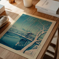 Evening Snow, Edo River Print by Hasui Kawase