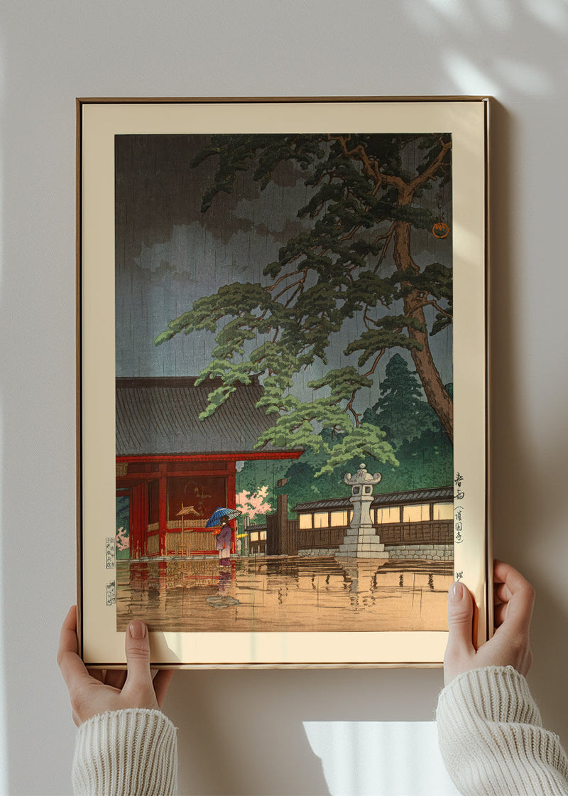 Spring Rain at Gokoku-ji Print by Hasui Kawase