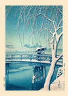 Evening Snow, Edo River Print by Hasui Kawase
