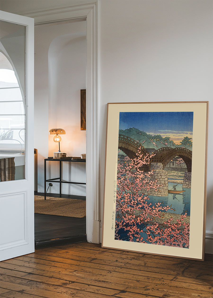 Evening Spring at Kintai Bridge Print by Hasui Kawase