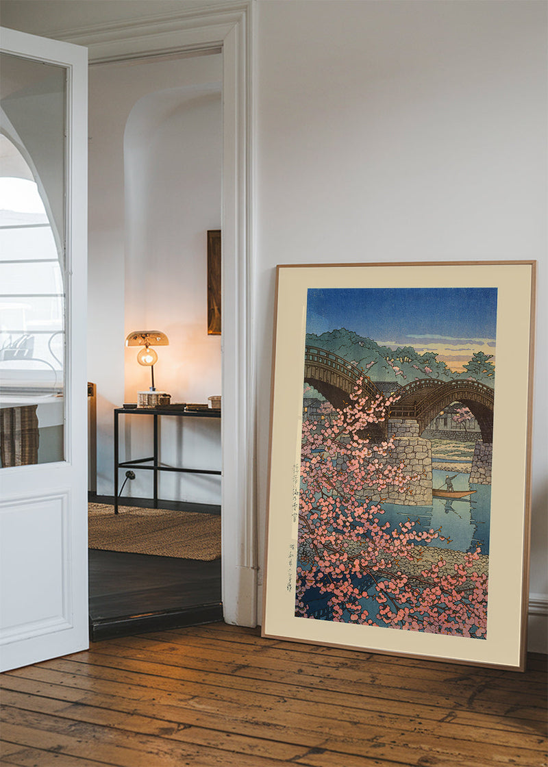 Evening Spring at Kintai Bridge Print by Hasui Kawase