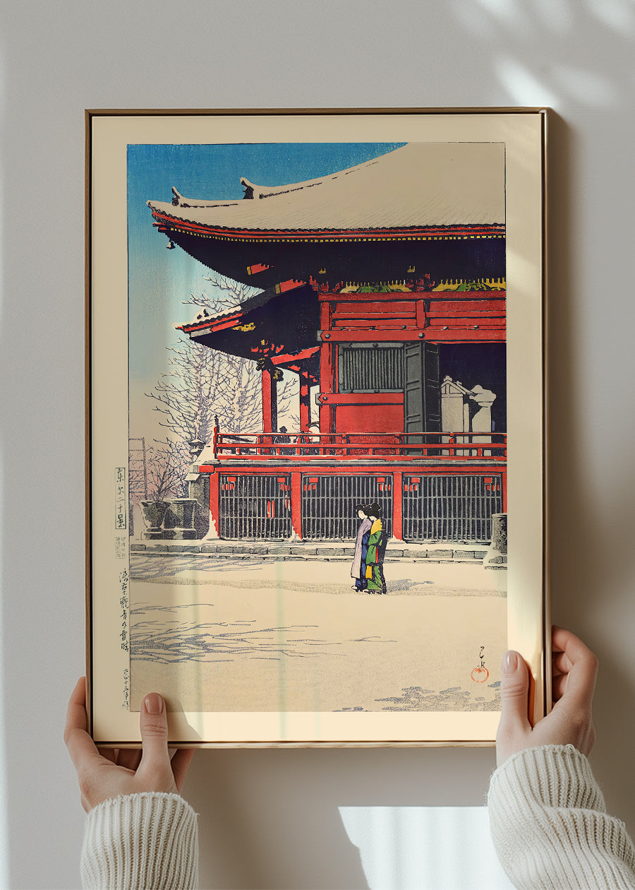 Fine Day After Snow at Asakusa Kannon Temple Print by Hasui Kawase