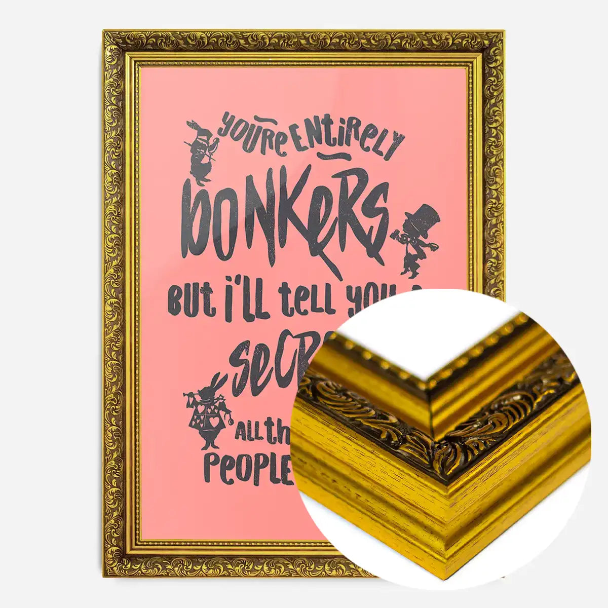 You're Entirely Bonkers Alice In Wonderland Pink Quote Print