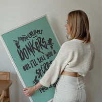 You're Entirely Bonkers Alice In Wonderland Teal Quote Print