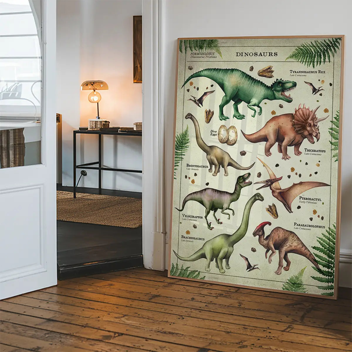 Vintage Style Dinosaur Chart Educational Print