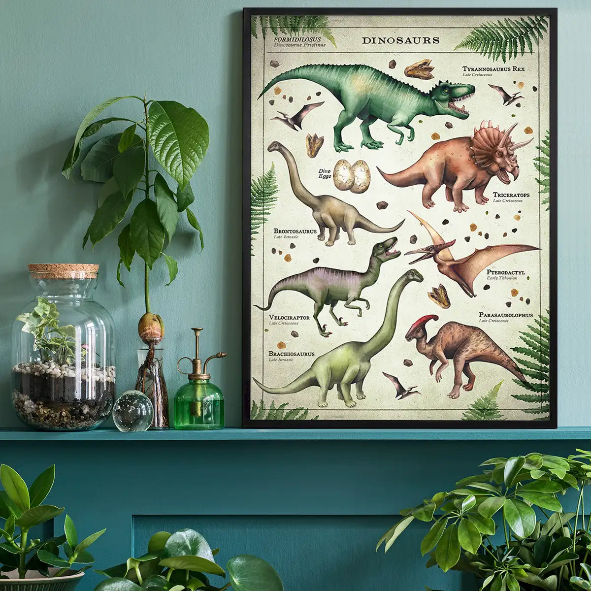 Vintage Style Dinosaur Chart Educational Print