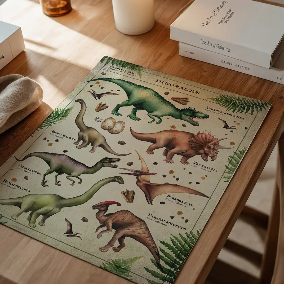 Vintage Style Dinosaur Chart Educational Print