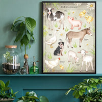 Vintage Style Farmyard Animals Chart Educational Print