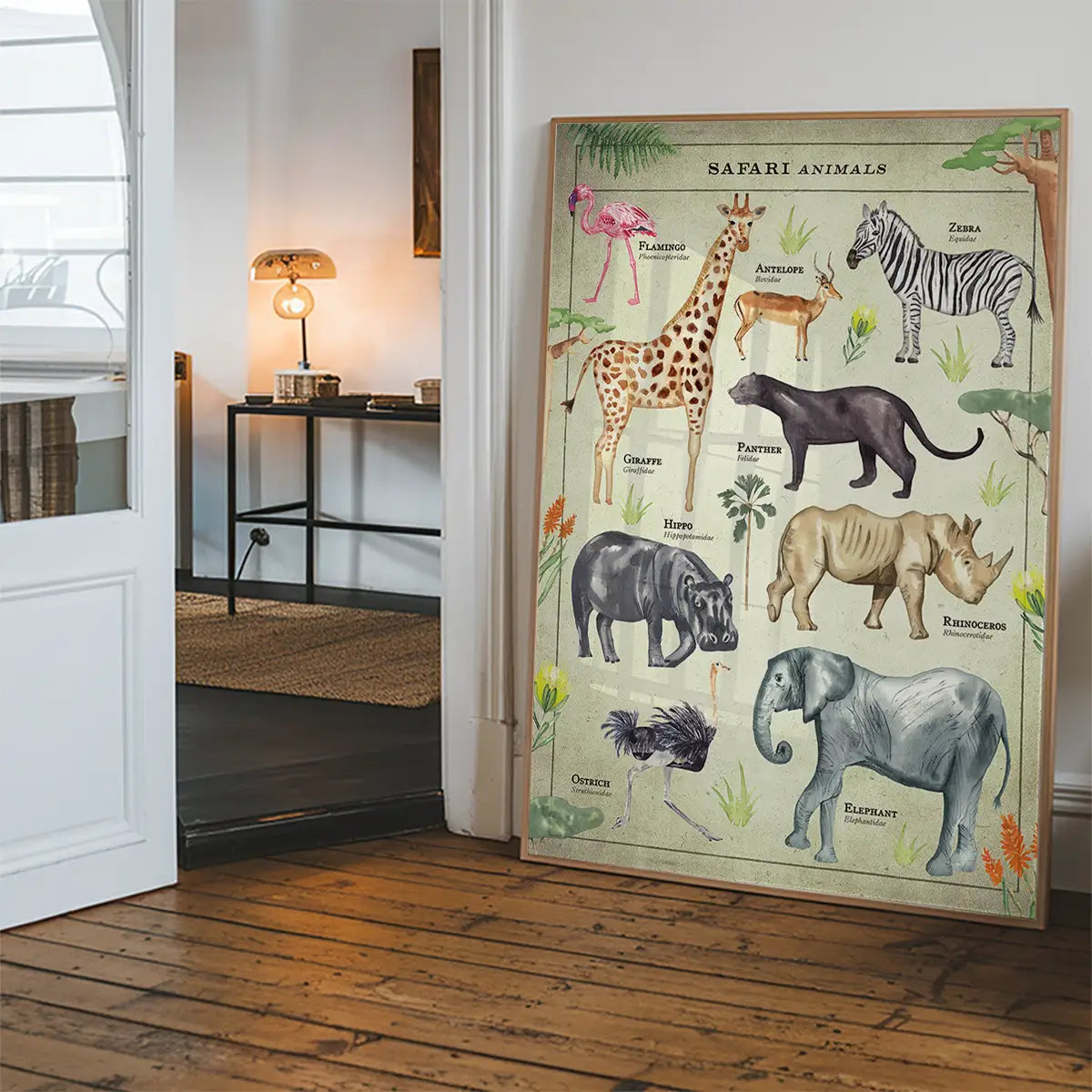 Vintage Style Safari Animals Chart Educational Print