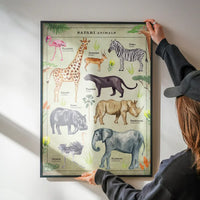 Vintage Style Safari Animals Chart Educational Print