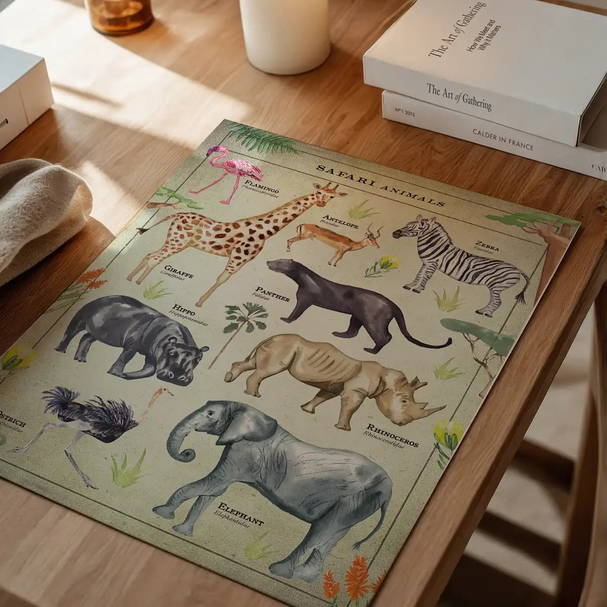 Vintage Style Safari Animals Chart Educational Print