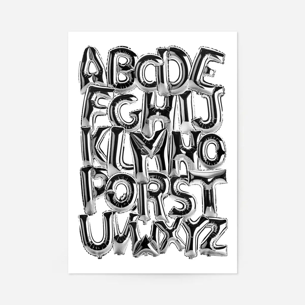 Foil Balloons Alphabet Educational Chrome Print