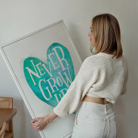Never Grow Up Heart Type Blue Print