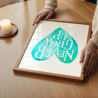 Never Grow Up Heart Type Blue Print