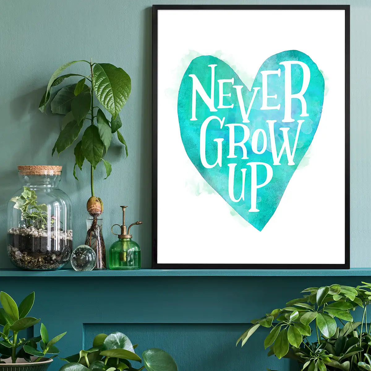 Never Grow Up Heart Type Blue Print