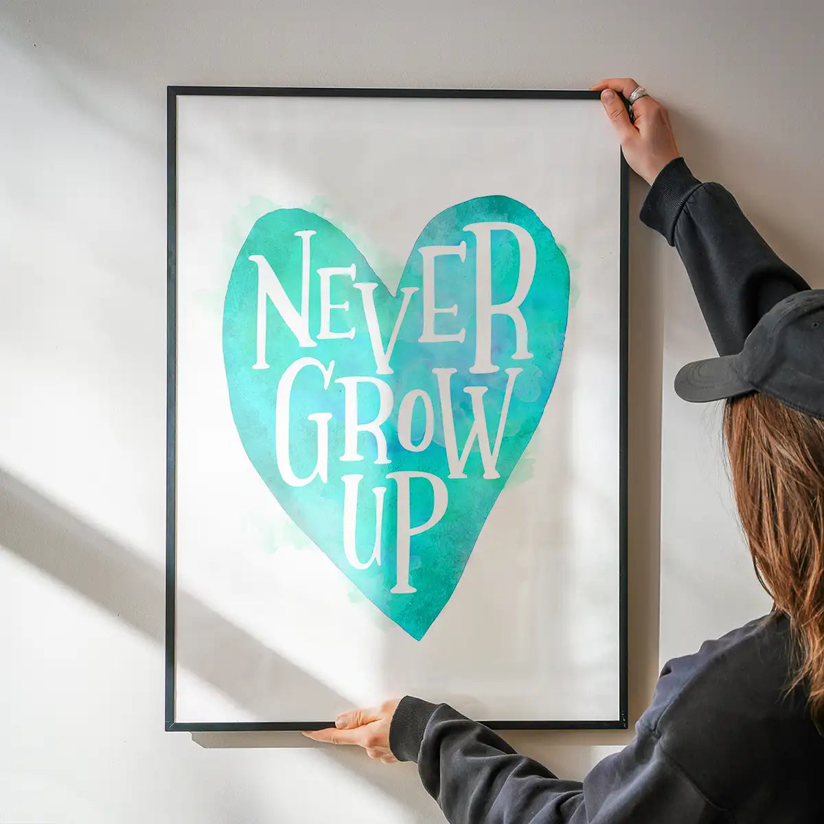 Never Grow Up Heart Type Blue Print